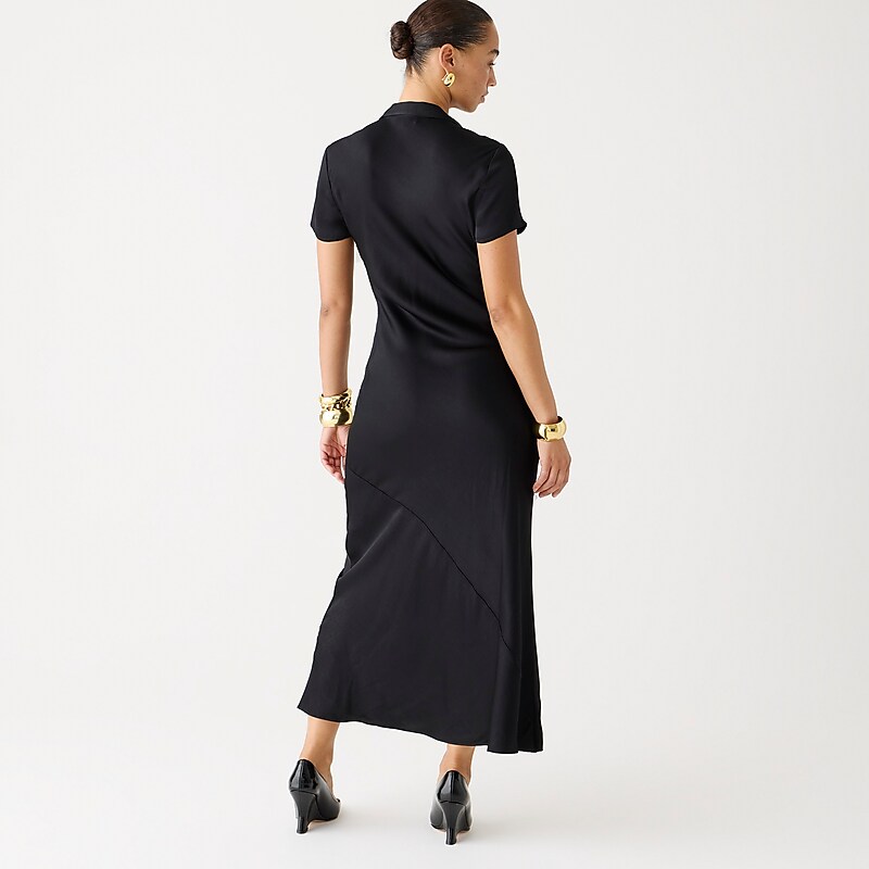 Black J.Crew Short-sleeve maxi slip dress in luster crepe | J.Crew Factory | WPGHF8125