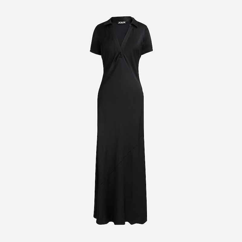 Black J.Crew Short-sleeve maxi slip dress in luster crepe | J.Crew Factory | WPGHF8125