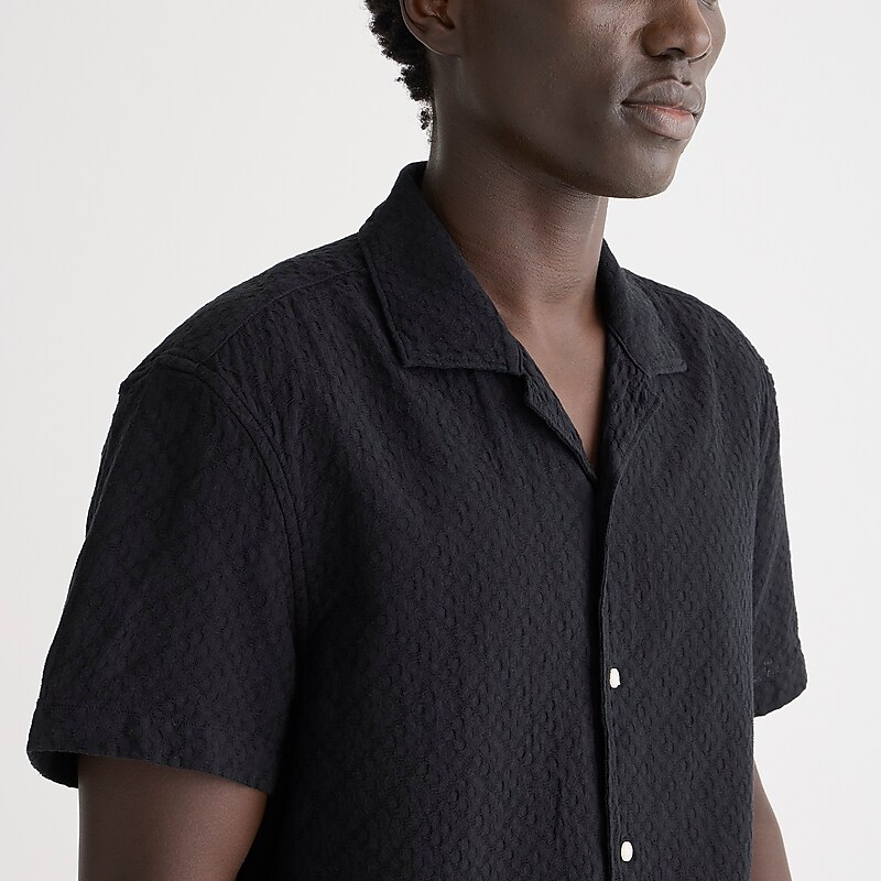 Black J.Crew Short-sleeve textured cotton camp-collar shirt | J.Crew Factory | EGAWH2507