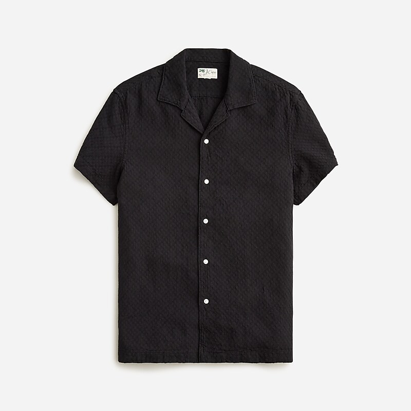 Black J.Crew Short-sleeve textured cotton camp-collar shirt | J.Crew Factory | EGAWH2507