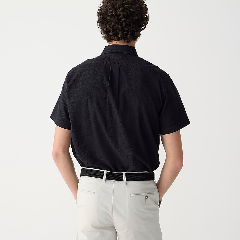 Black J.Crew Short-sleeve yarn-dyed seersucker shirt | J.Crew Factory | JVSMR9036