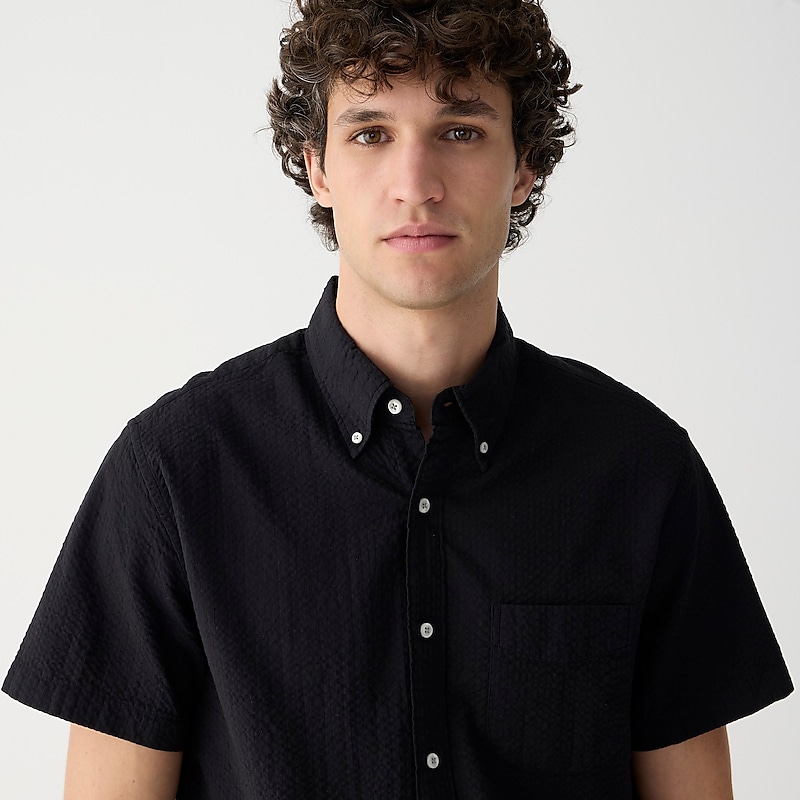 Black J.Crew Short-sleeve yarn-dyed seersucker shirt | J.Crew Factory | JVSMR9036