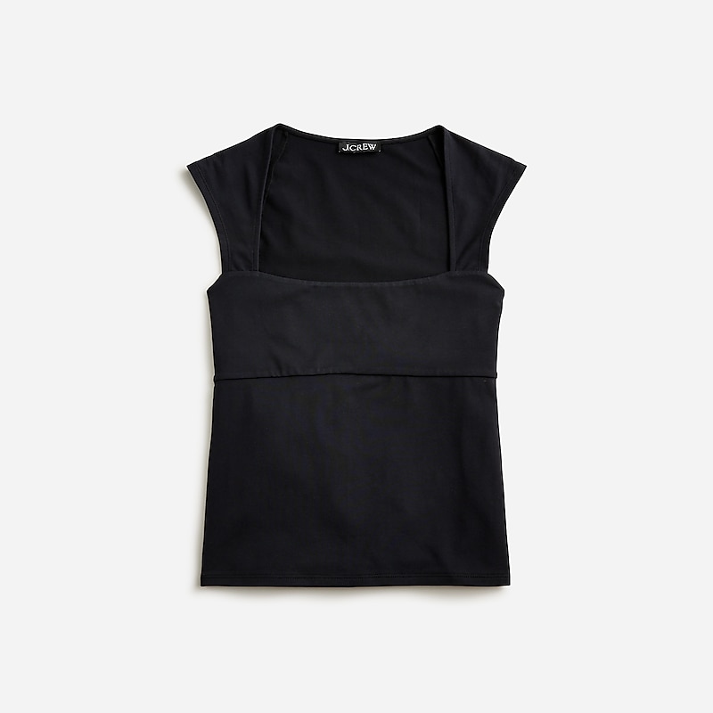 Black J.Crew Squareneck cap-sleeve top in stretch cotton blend | J.Crew Factory | SBXHA9831