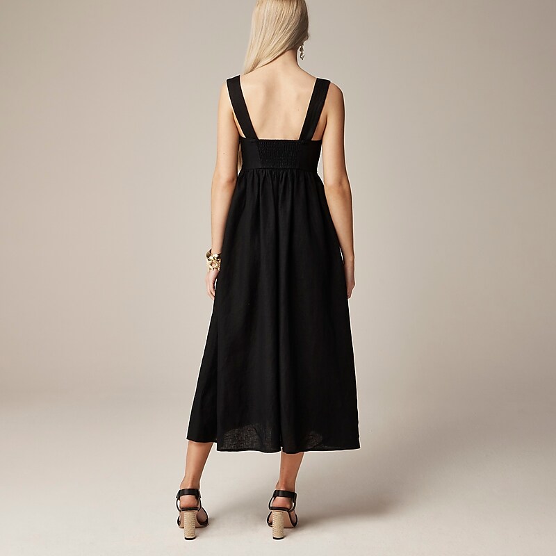 Black J.Crew Squareneck midi dress in linen | J.Crew Factory | TVSKB3054