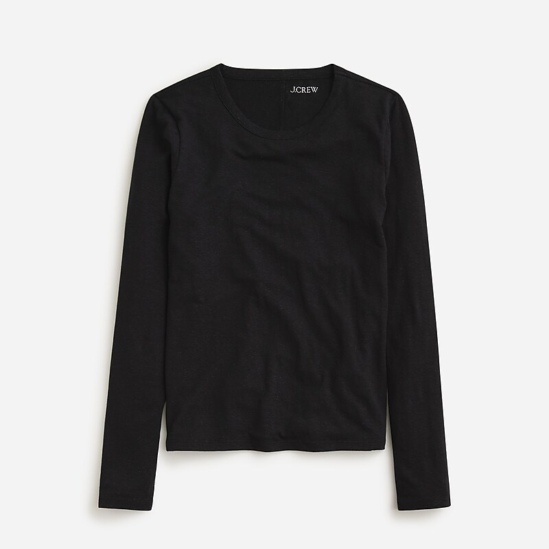 Black J.Crew Stretch linen-blend crewneck long-sleeve T-shirt | J.Crew Factory | PRXHB6132