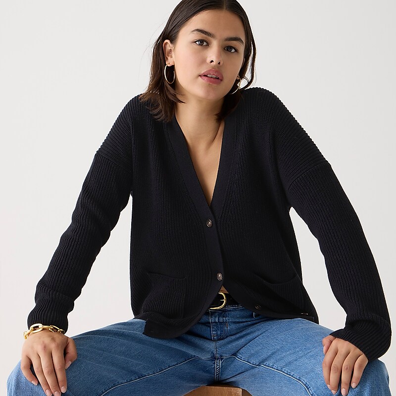 Black J.Crew V-neck cotton-blend cardigan sweater | J.Crew Factory | LIPTC1458