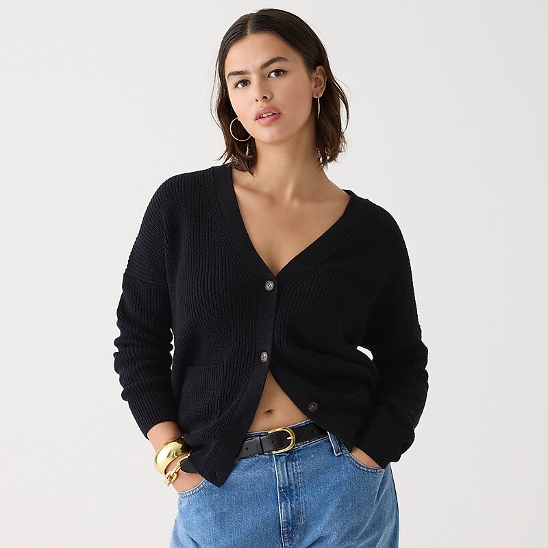 Black J.Crew V-neck cotton-blend cardigan sweater | J.Crew Factory | LIPTC1458