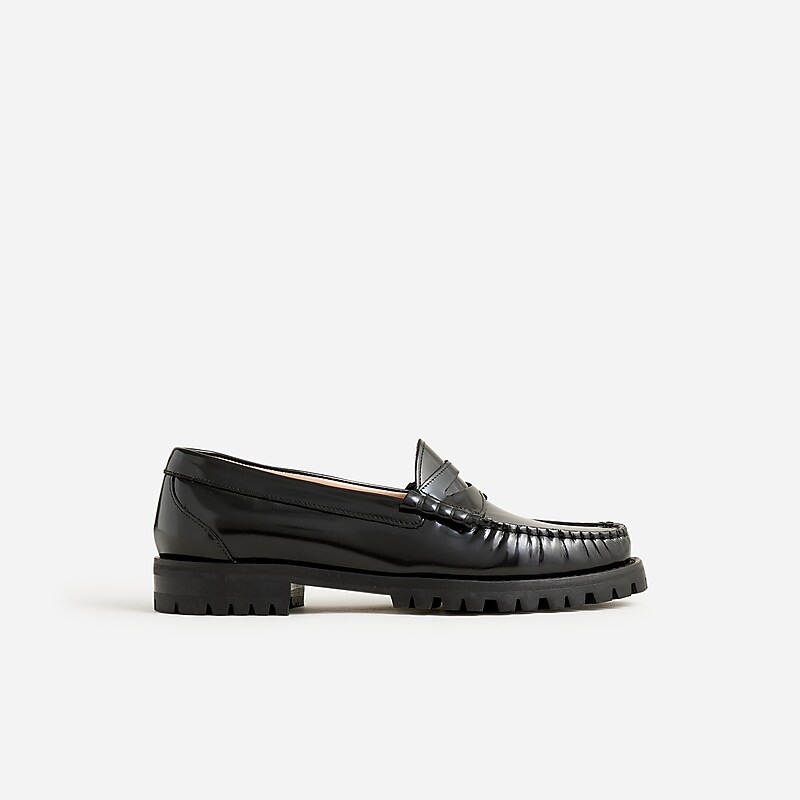 Black J.Crew Winona lug-sole penny loafers in suede | J.Crew Factory | ELBXN3751