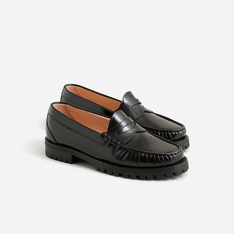 Black J.Crew Winona lug-sole penny loafers in suede | J.Crew Factory | ELBXN3751