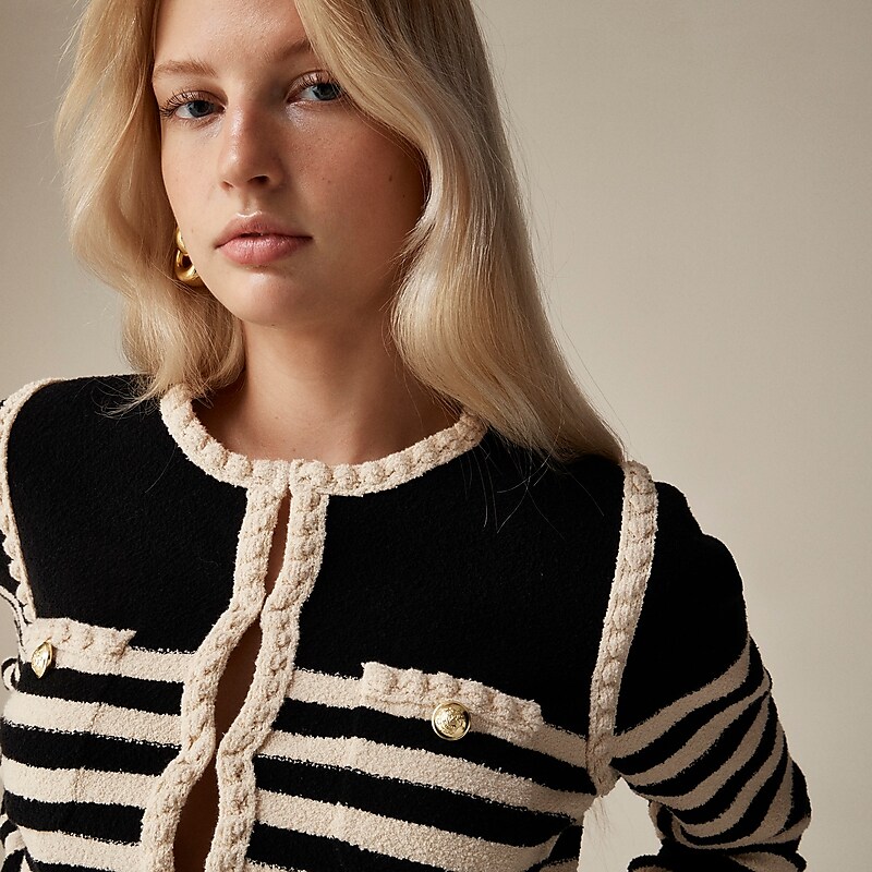 Black Moroccan Sand J.Crew Odette sweater lady jacket in striped bouclé | J.Crew Factory | VOGIB7315