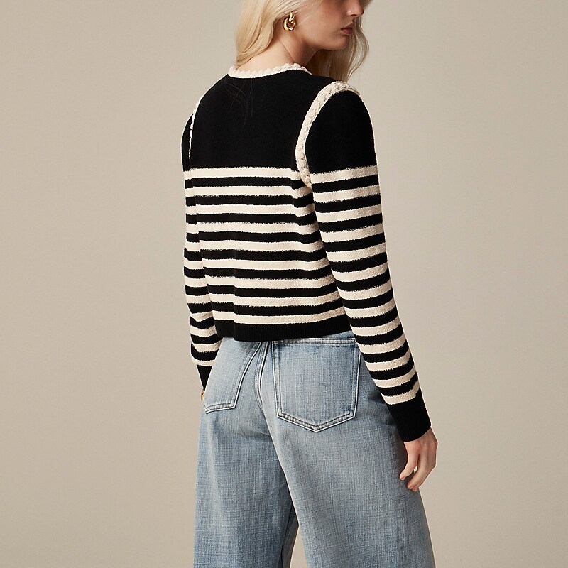 Black Moroccan Sand J.Crew Odette sweater lady jacket in striped bouclé | J.Crew Factory | VOGIB7315