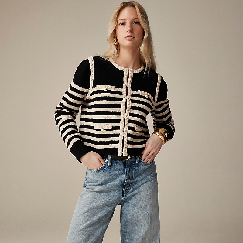 Black Moroccan Sand J.Crew Odette sweater lady jacket in striped bouclé | J.Crew Factory | VOGIB7315