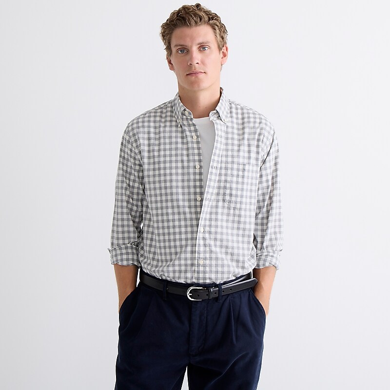 Bleecker Gingham Grey J.Crew Secret Wash organic cotton poplin shirt | J.Crew Factory | NFLJZ0867