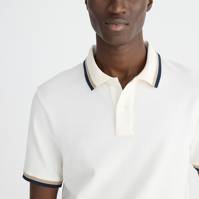 Blocked Tipped Ivory Na J.Crew Classic piqué polo shirt | J.Crew Factory | DJSBV7841