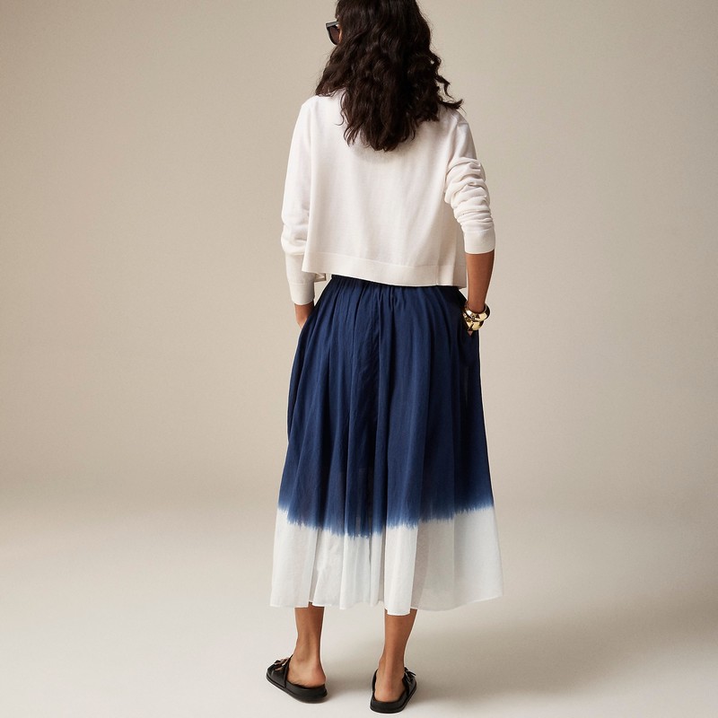 Blue Dip Dye J.Crew Pull-on midi skirt in dip-dyed cotton voile | J.Crew Factory | HFUAQ1520