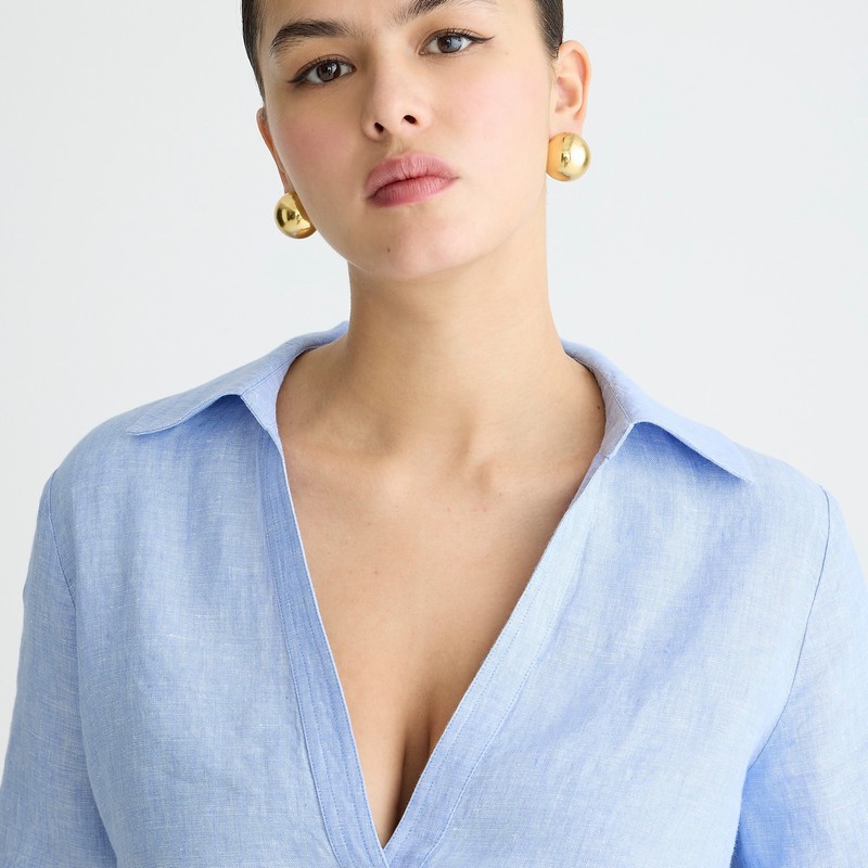 Blue J.Crew Bungalow popover top in linen | J.Crew Factory | IDLQB1064