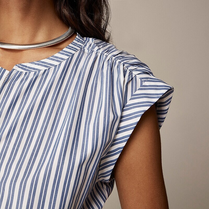 Blue J.Crew Drop-waist midi dress in striped cotton poplin | J.Crew Factory | MUESO8367