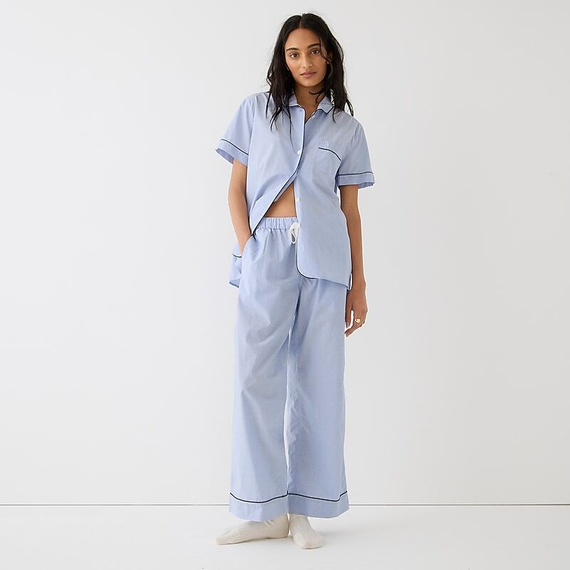 Blue J.Crew End-on-end cotton short-sleeve pajama set | J.Crew Factory | XNWAI8507