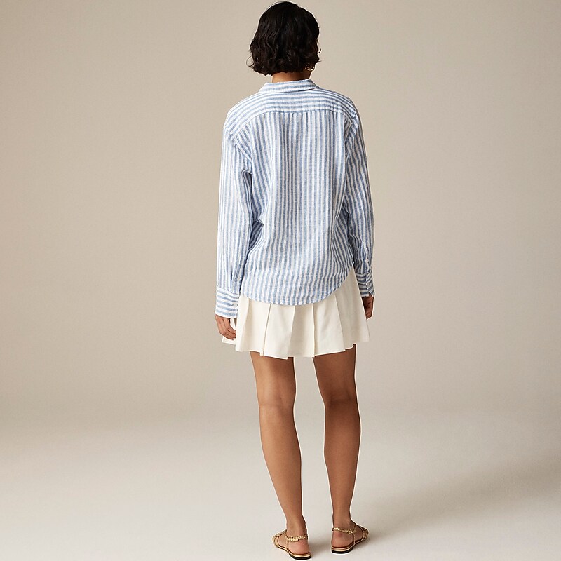 Blue J.Crew Garçon classic shirt in striped cotton-linen blend gauze | J.Crew Factory | MIQCN7096