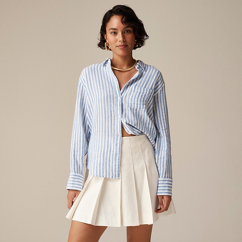 Blue J.Crew Garçon classic shirt in striped cotton-linen blend gauze | J.Crew Factory | MIQCN7096