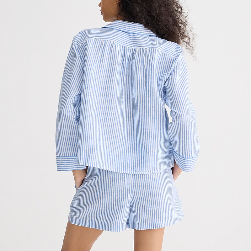 Blue J.Crew Long-sleeve pajama short set in striped linen-cotton blend | J.Crew Factory | ANTKF8329