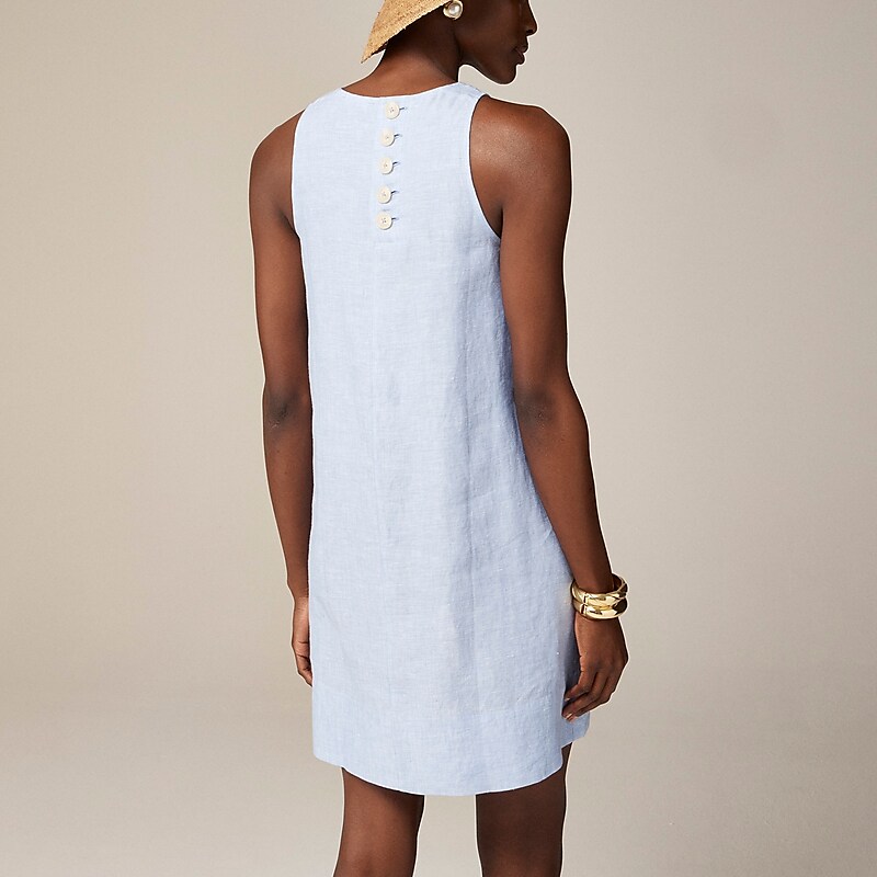 Blue J.Crew Maxine button-back dress in linen | J.Crew Factory | TWNIB8125