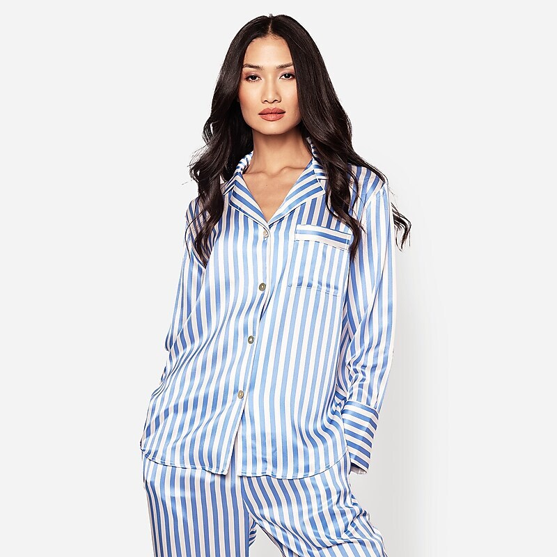 Blue J.Crew Petite Plume™ pajama set in mulberry silk | J.Crew Factory | YSWOK7042