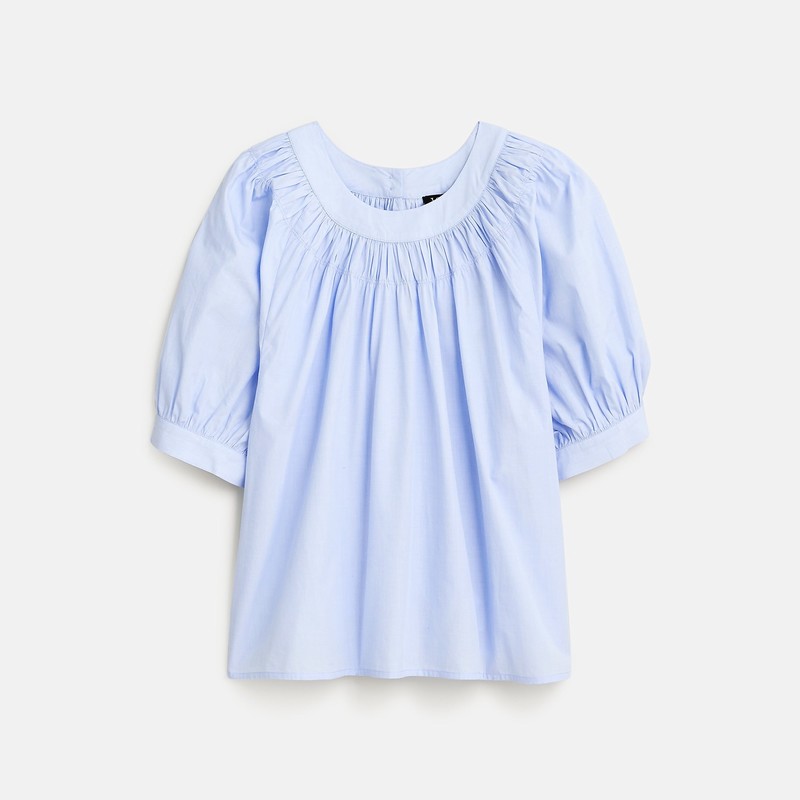 Blue J.Crew Smock-neck puff-sleeve top in floral cotton poplin | J.Crew Factory | NYIRQ4817