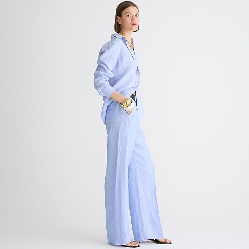 Blue J.Crew Wide-leg essential pant in linen | J.Crew Factory | WBNYD2805