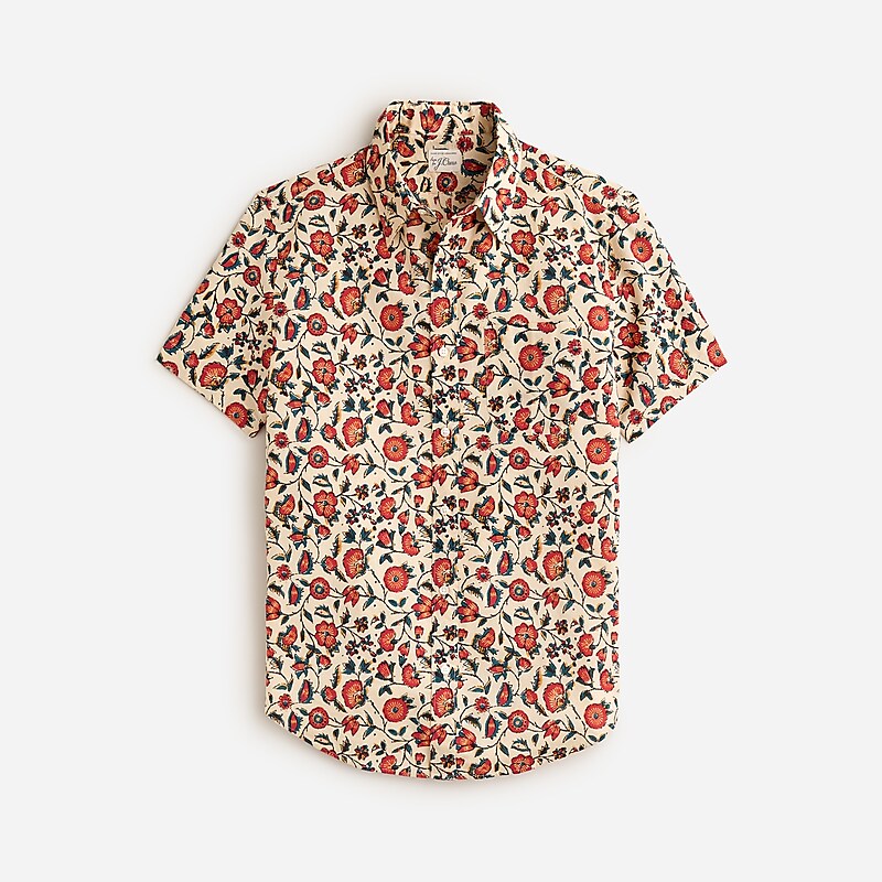 Bramble Floral Khaki Ru J.Crew Short-sleeve cotton-linen blend shirt in print | J.Crew Factory | TEZND1986