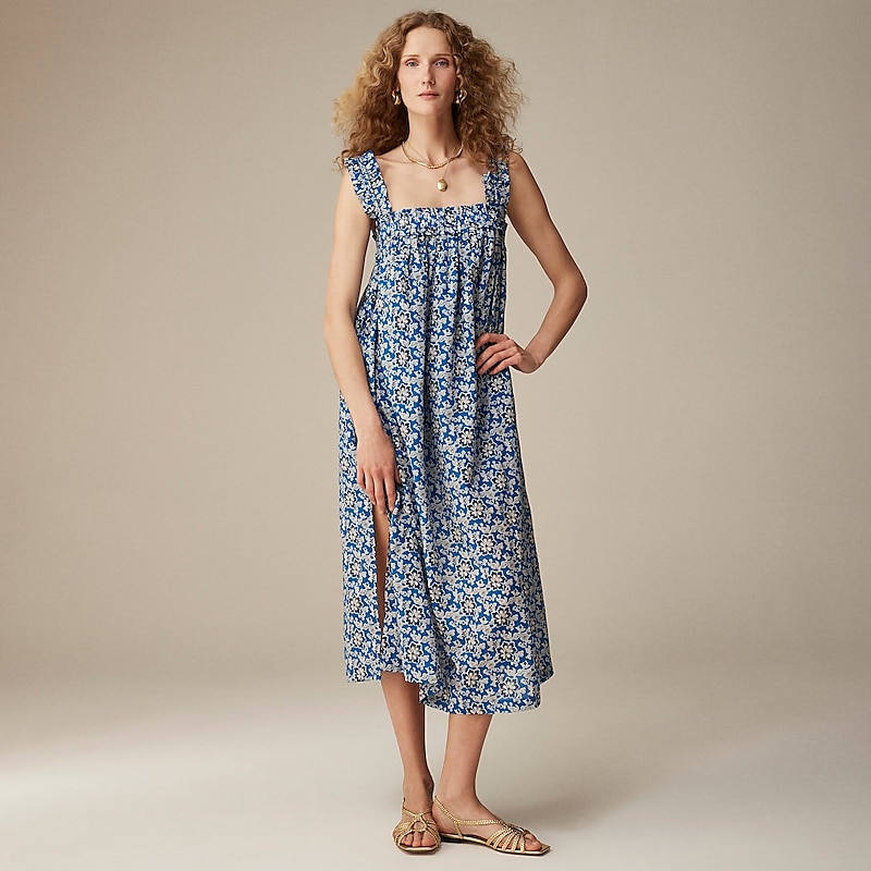 Bright Azurite Floral J.Crew Cotton voile ruffle-trim shift dress | J.Crew Factory | HAFSP9581