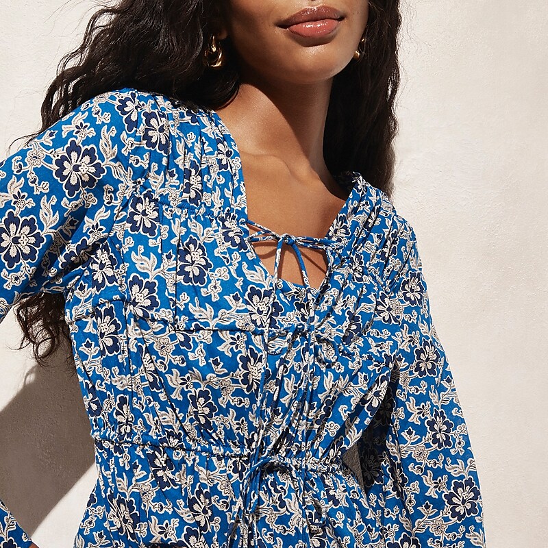 Bright Azurite Floral J.Crew Tiered tie-front beach dress in cobalt floral cotton voile | J.Crew Factory | FIGSD3681