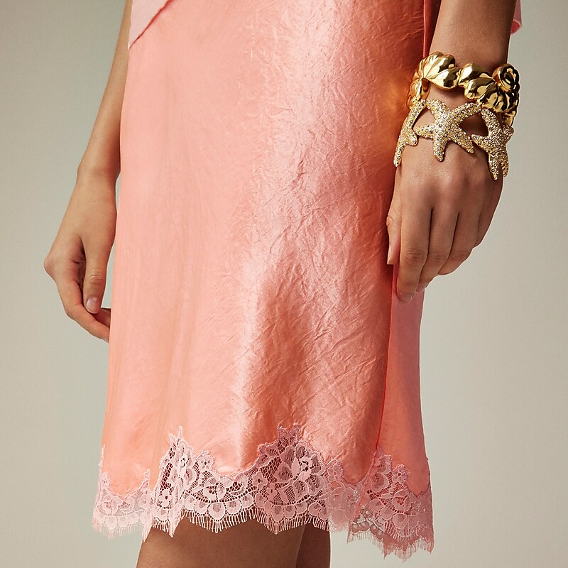 Brilliant Peony J.Crew Gwen lace-trim slip skirt in textured satin | J.Crew Factory | XQYHS7150