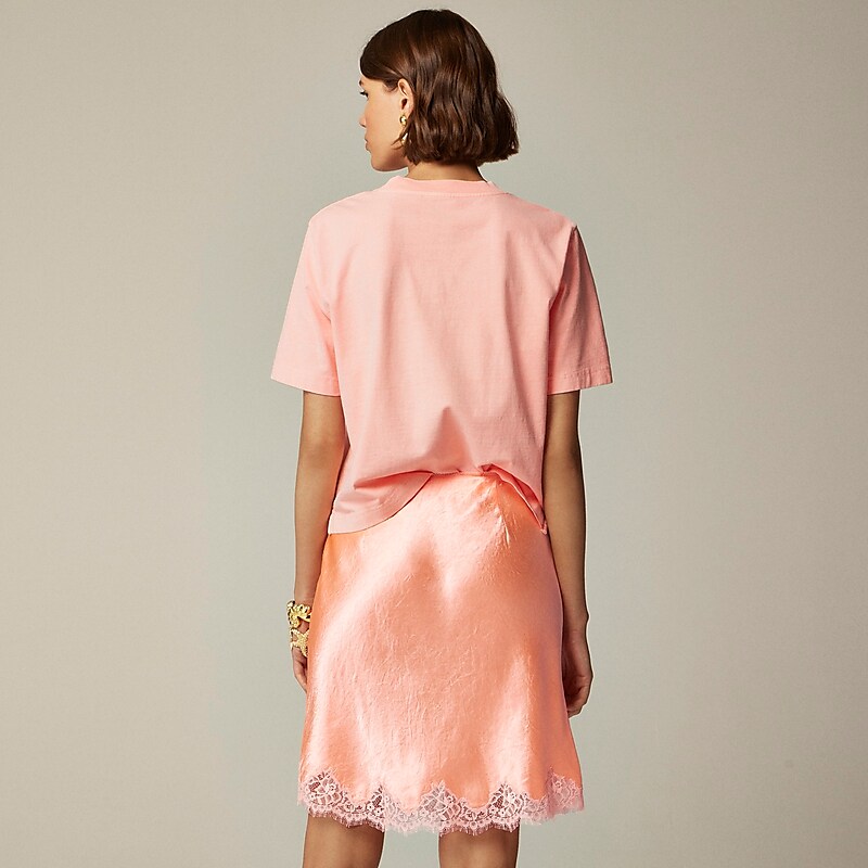 Brilliant Peony J.Crew Gwen lace-trim slip skirt in textured satin | J.Crew Factory | XQYHS7150