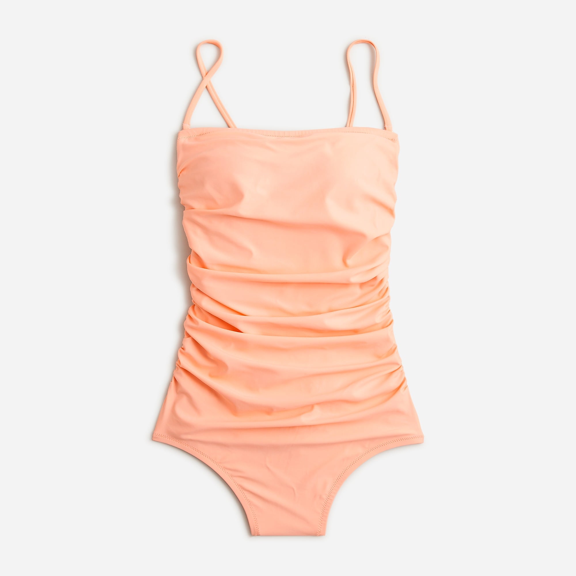 Brilliant Peony J.Crew Ruched bandeau one-piece swimsuit | J.Crew Factory | DPFVM1083