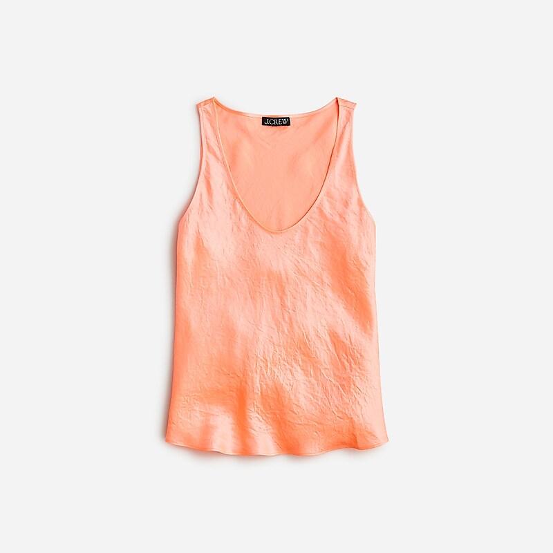 Brilliant Peony J.Crew Scoopneck tank top in textured satin | J.Crew Factory | TKWRM9536