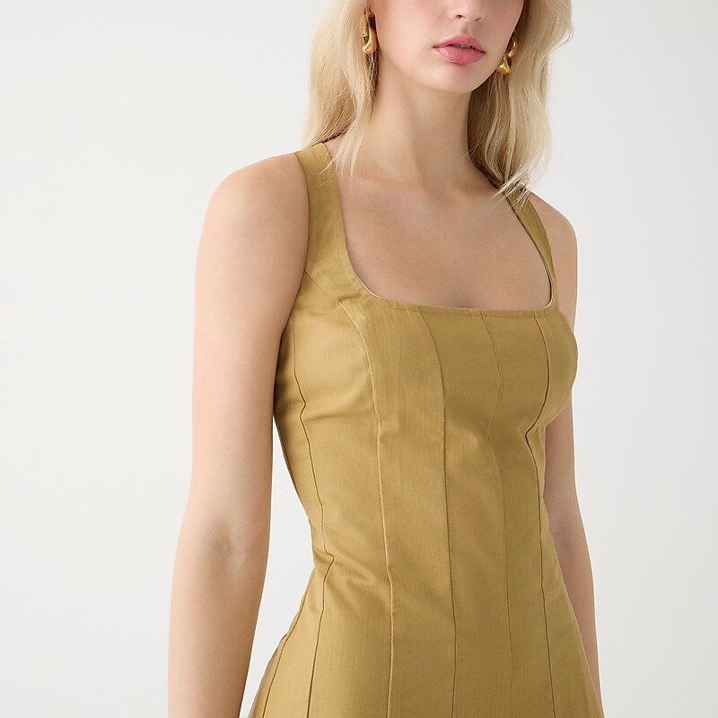 Brown J.Crew Limited-edition raw-hem seamed midi dress in heavy chino | J.Crew Factory | TRJNL1098