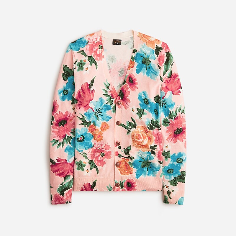 Butter Pink Floral Prin J.Crew Cashmere cardigan sweater in floral print | J.Crew Factory | DTMXS6039