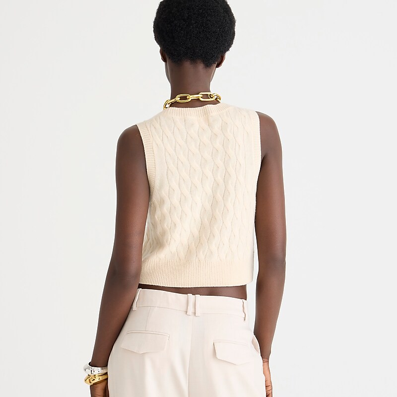 Buttercream J.Crew Cashmere cropped cable-knit sweater-vest | J.Crew Factory | IARUM6928