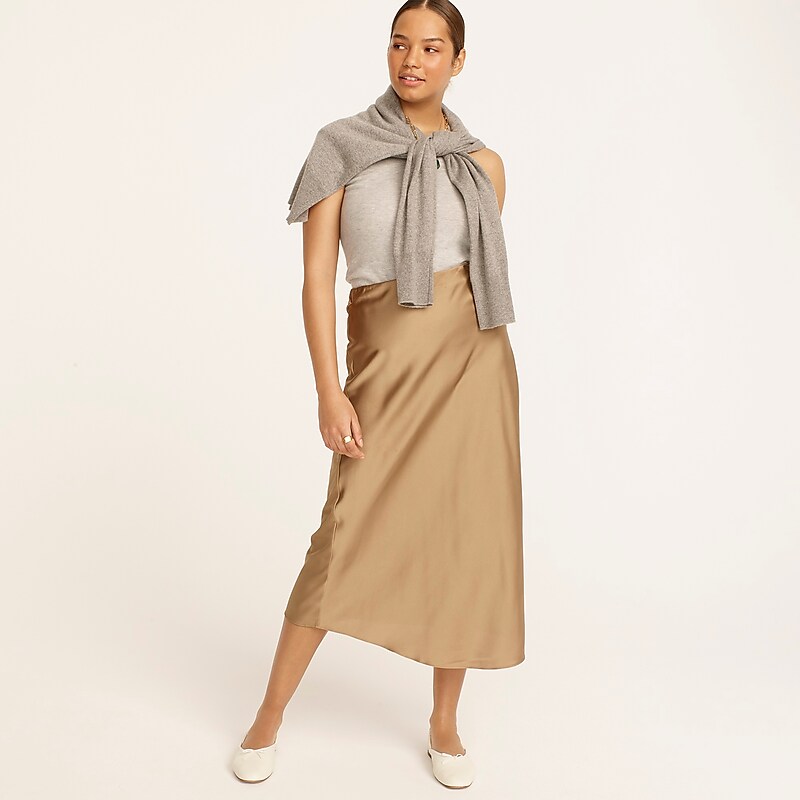 Camel J.Crew Gwyneth slip skirt in floral luster charmeuse | J.Crew Factory | LVWAU9532