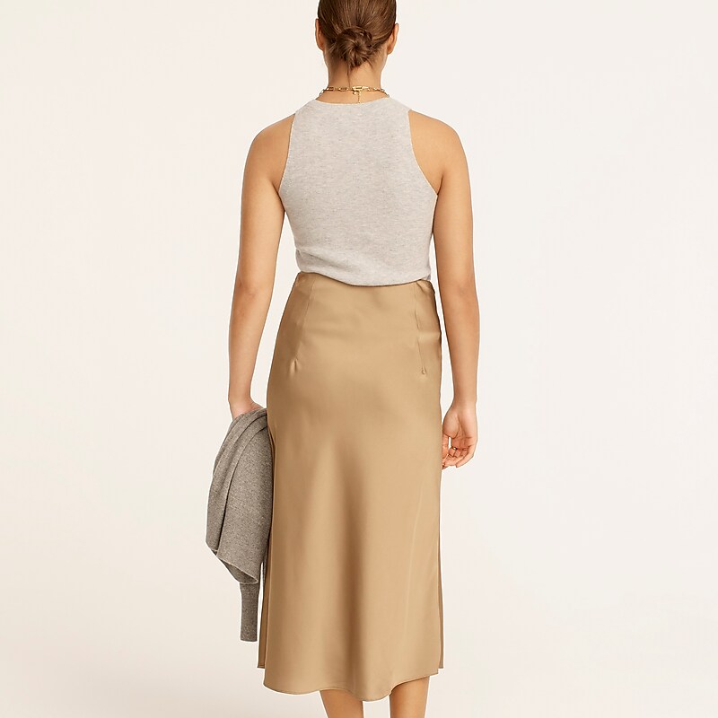 Camel J.Crew Gwyneth slip skirt in floral luster charmeuse | J.Crew Factory | LVWAU9532