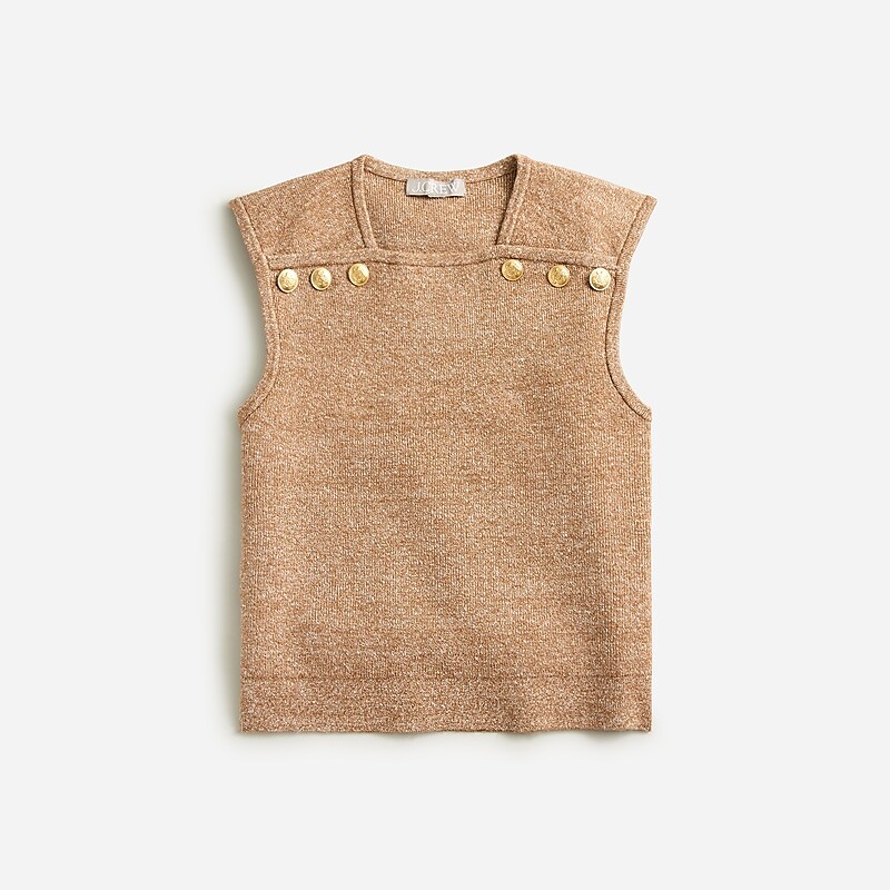 Camel White J.Crew Sweater shell with buttons in merino-linen blend | J.Crew Factory | OMLSP2361