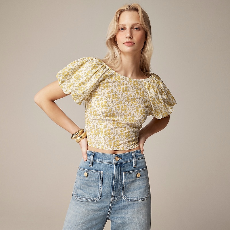 Capel Yellow J.Crew Fitted puff-sleeve top in Liberty™ Capel fabric | J.Crew Factory | IRVYH7138