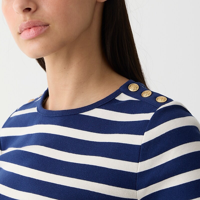 Carter Stripe Evening J.Crew Perfect-fit elbow-sleeve T-shirt with gold buttons | J.Crew Factory | YLUNM6582