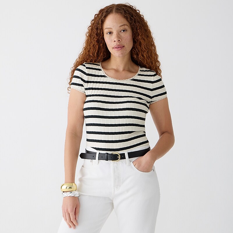 Carter Stripe Ivory Bla J.Crew Pointelle short-sleeve T-shirt | J.Crew Factory | SXRIL6104