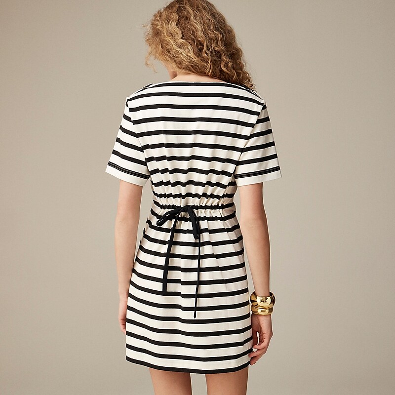 Carter Stripe Ivory Bla J.Crew Tie-back mini dress in stripe | J.Crew Factory | PEKDI2593