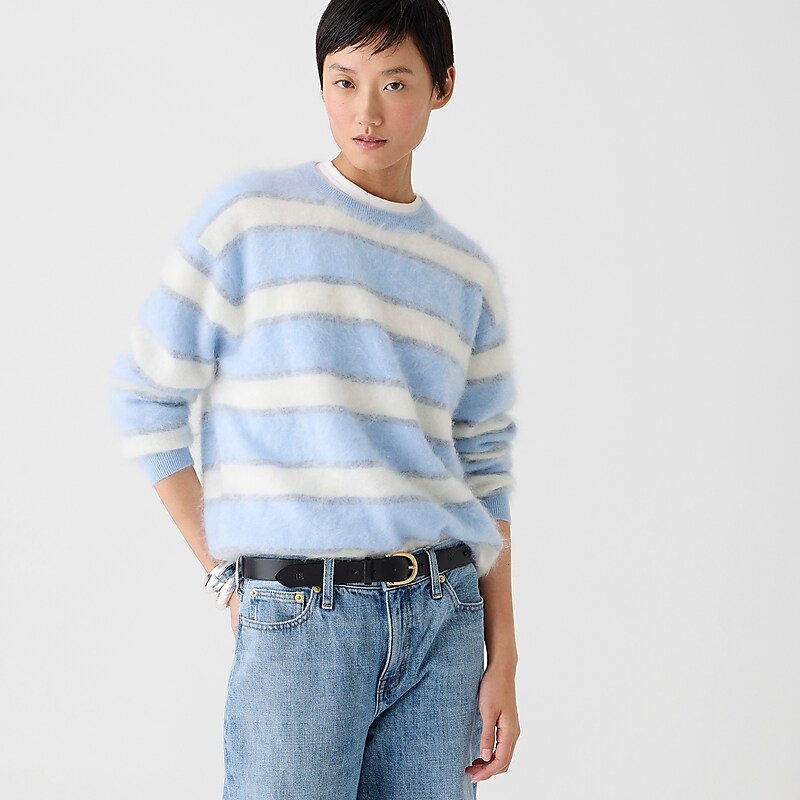 Chambray Ivory Grey J.Crew Brushed cashmere relaxed crewneck sweater | J.Crew Factory | PACGX6708