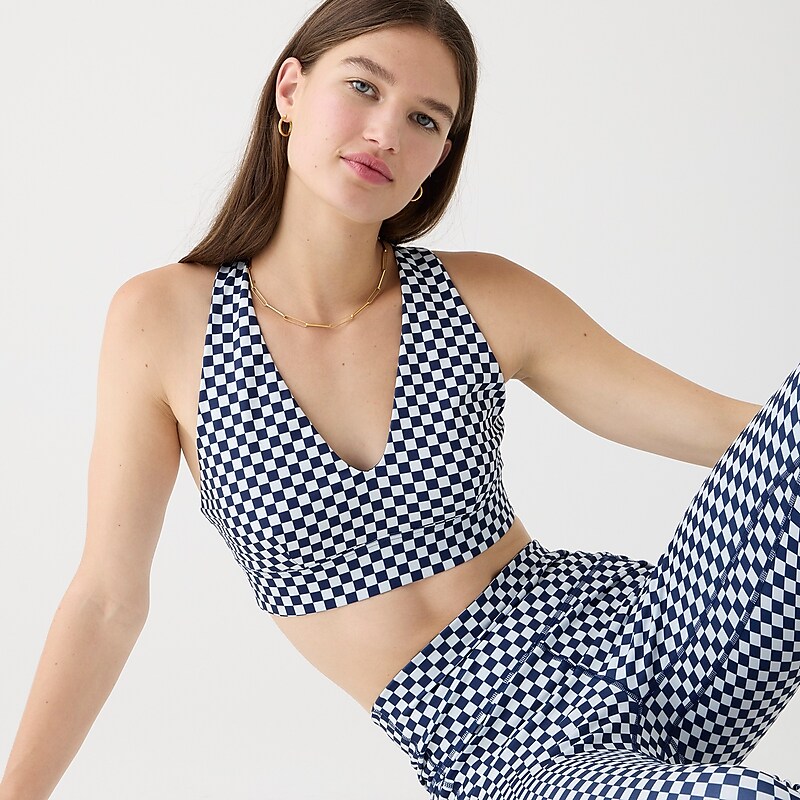 Checkers Dark Evening J.Crew CloudStretch deep V-neck sports bra in checkerboard | J.Crew Factory | APBFO1768