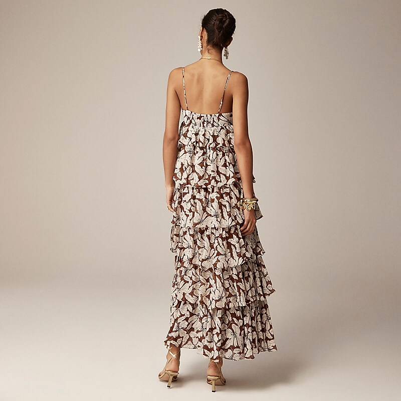 Chocolate Floral J.Crew Collection ruffle-tier dress in chiffon | J.Crew Factory | ATCMJ4136