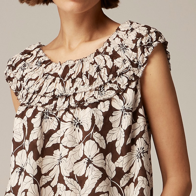 Chocolate Floral J.Crew Rosalie top in cotton voile | J.Crew Factory | EKRWA7690